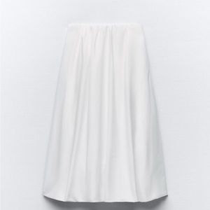 Zara White Cotton Midi Bubble Skirt
